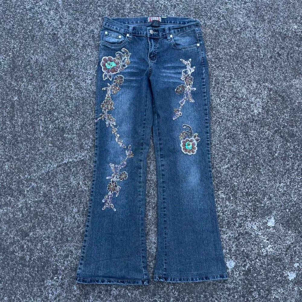 Embellished Jeans Size 30x29 Statement Denim Streetwear Suko Embrodiered y2k
